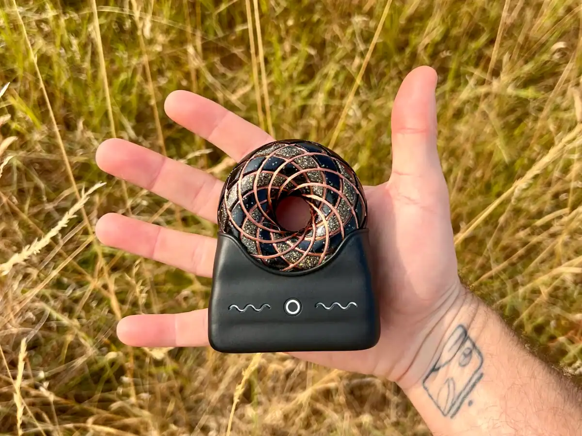 Gaia Wavez Frequency Donut Black and Gold in Hand.webp
